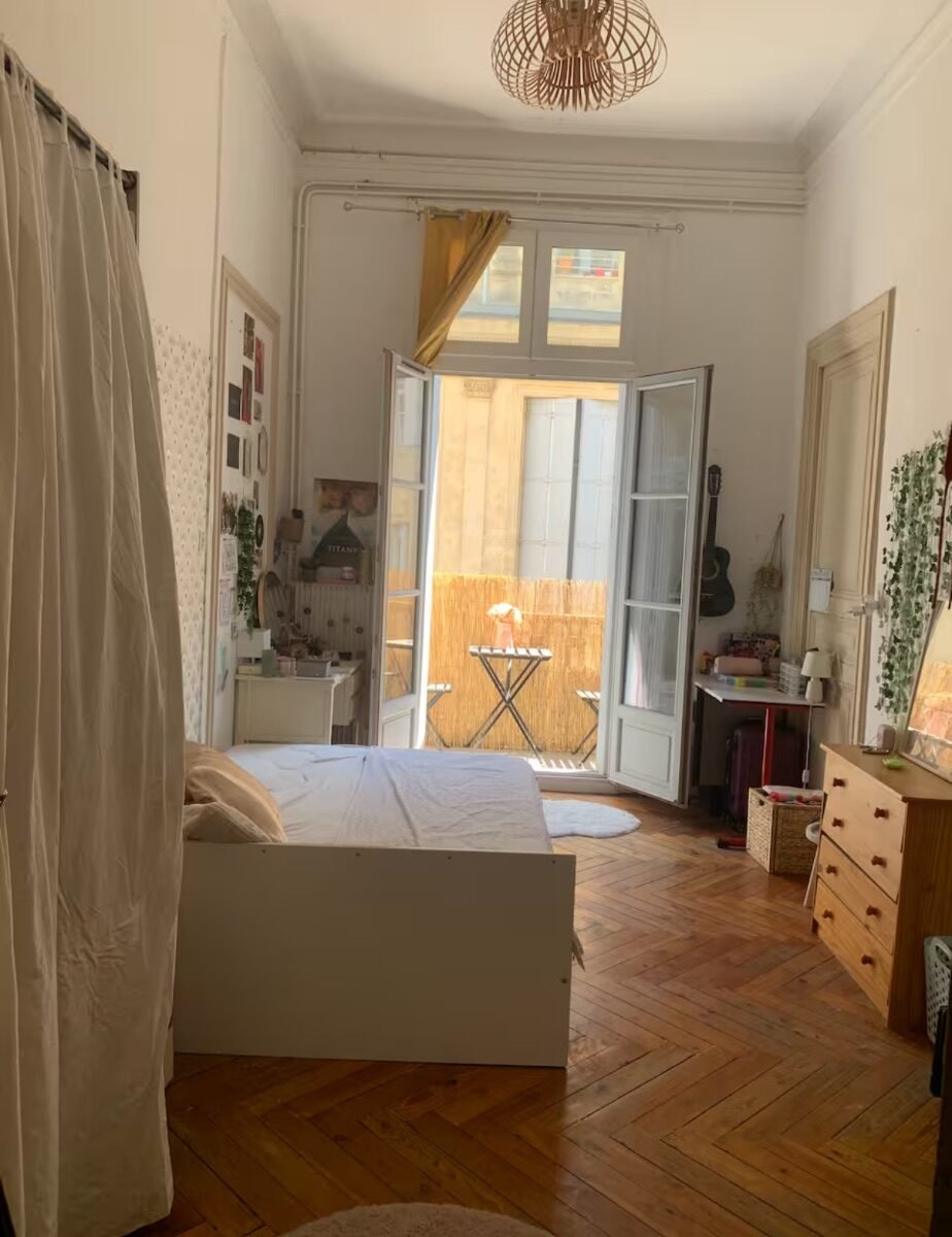 Grande chambre - dans grand appartement de 110 m2 en centre ville avec balcon