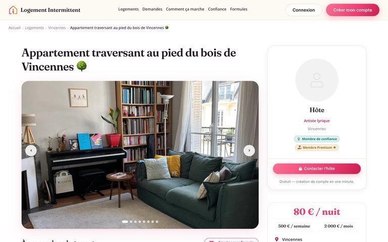 Site sur ordinateur : fiche d’un logement